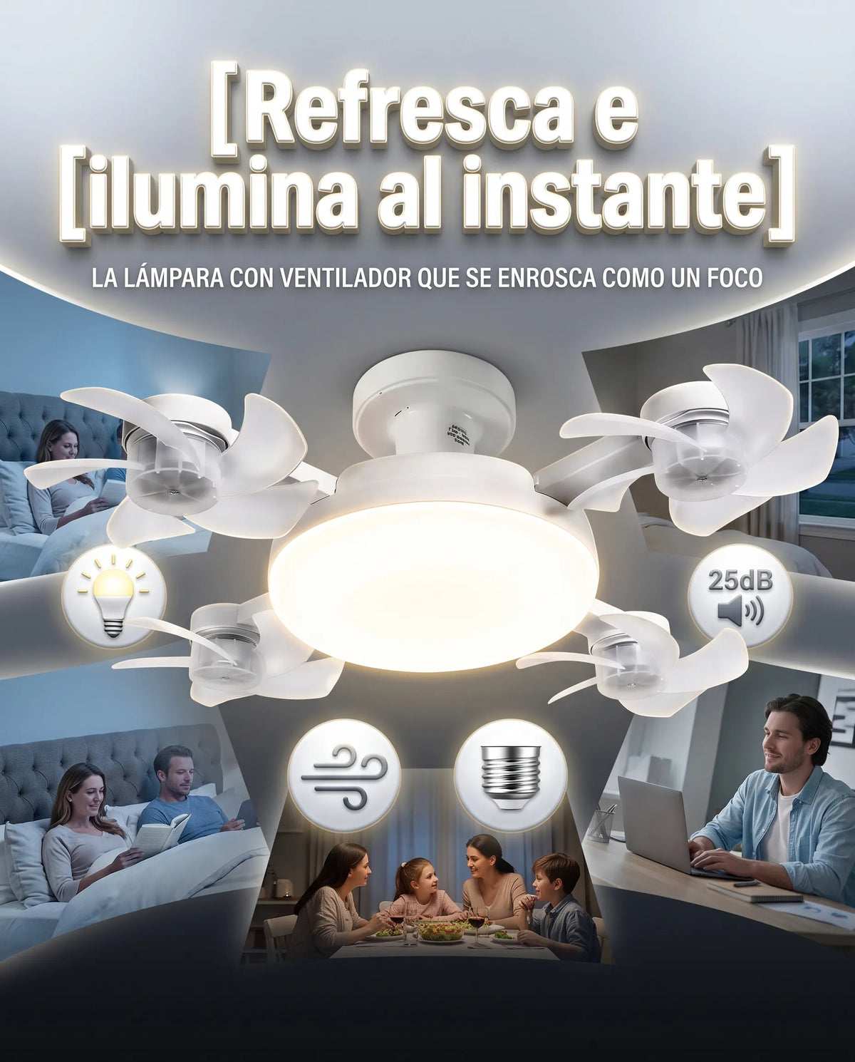 Lámpara de Techo LED Multifuncional con Ventilador Silencioso Integrado E27
