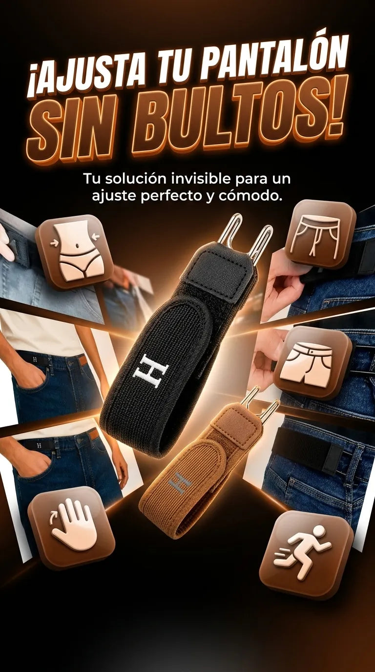 Ajustador de Cintura Elástico Sin Hebilla - Pack de clips invisibles para ajustar pantalones a tu medida exacta sin bultos ni presión.