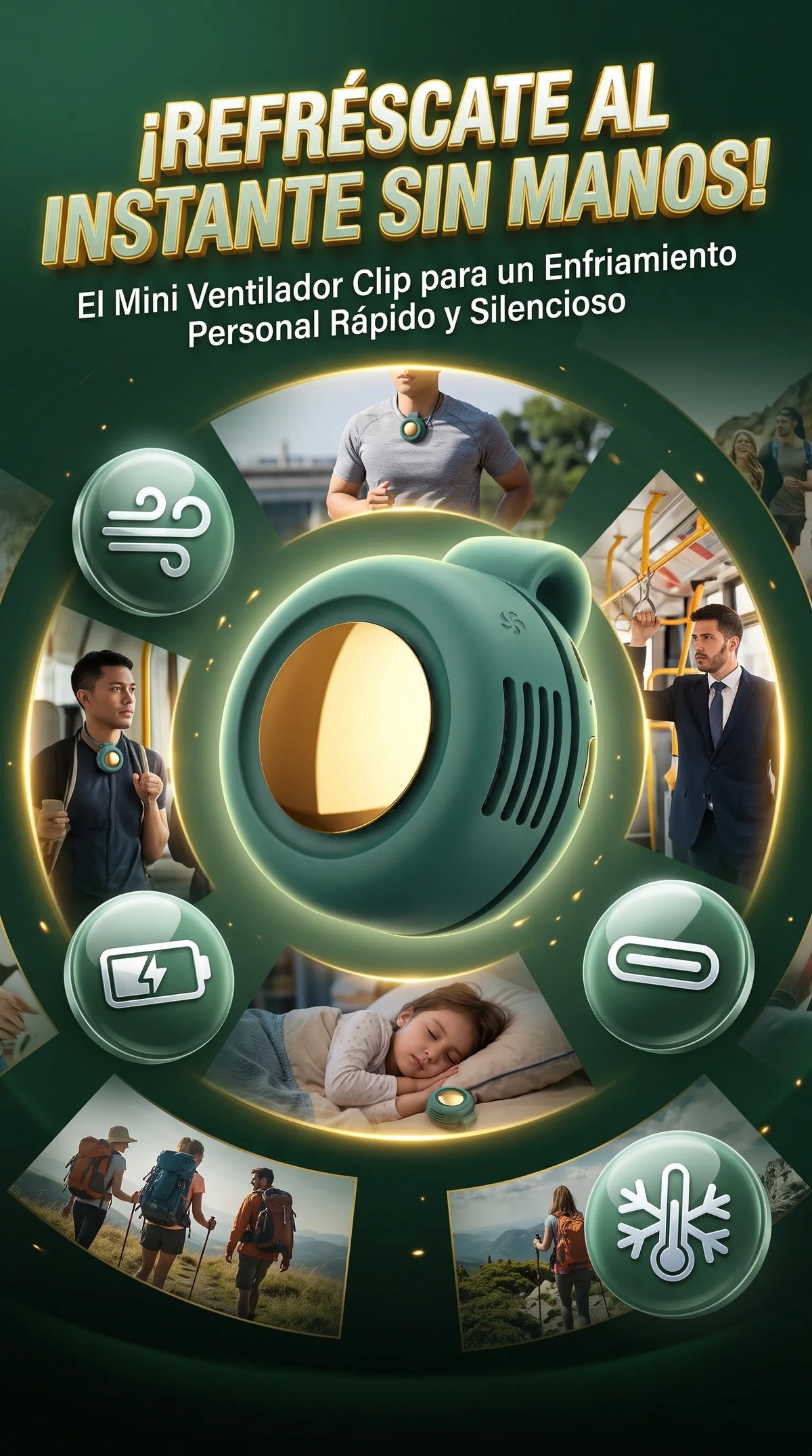 Mini Ventilador Portátil con Clip — Enfriamiento personal manos libres para cuello y ropa