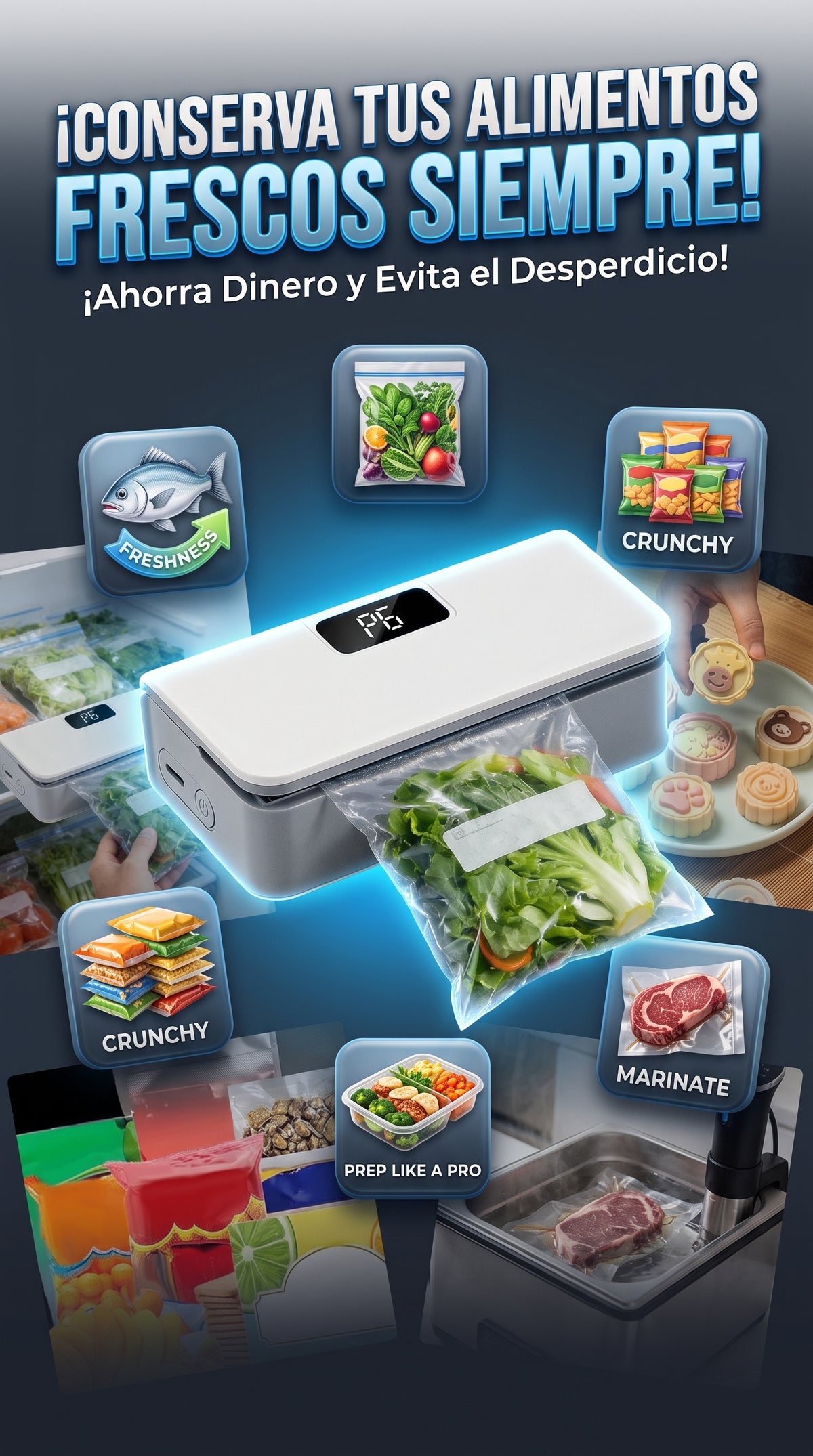 Selladora de Bolsas Portátil — Sellado hermético instantáneo y recargable para mantener tus alimentos siempre frescos.