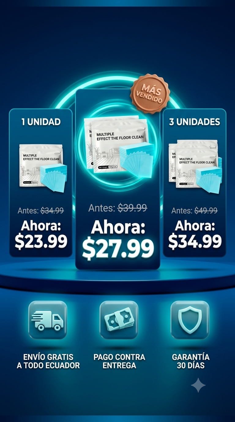 Láminas Limpiadoras Multiefecto – Hojas solubles concentradas para limpieza profunda y brillo en todo tipo de pisos.