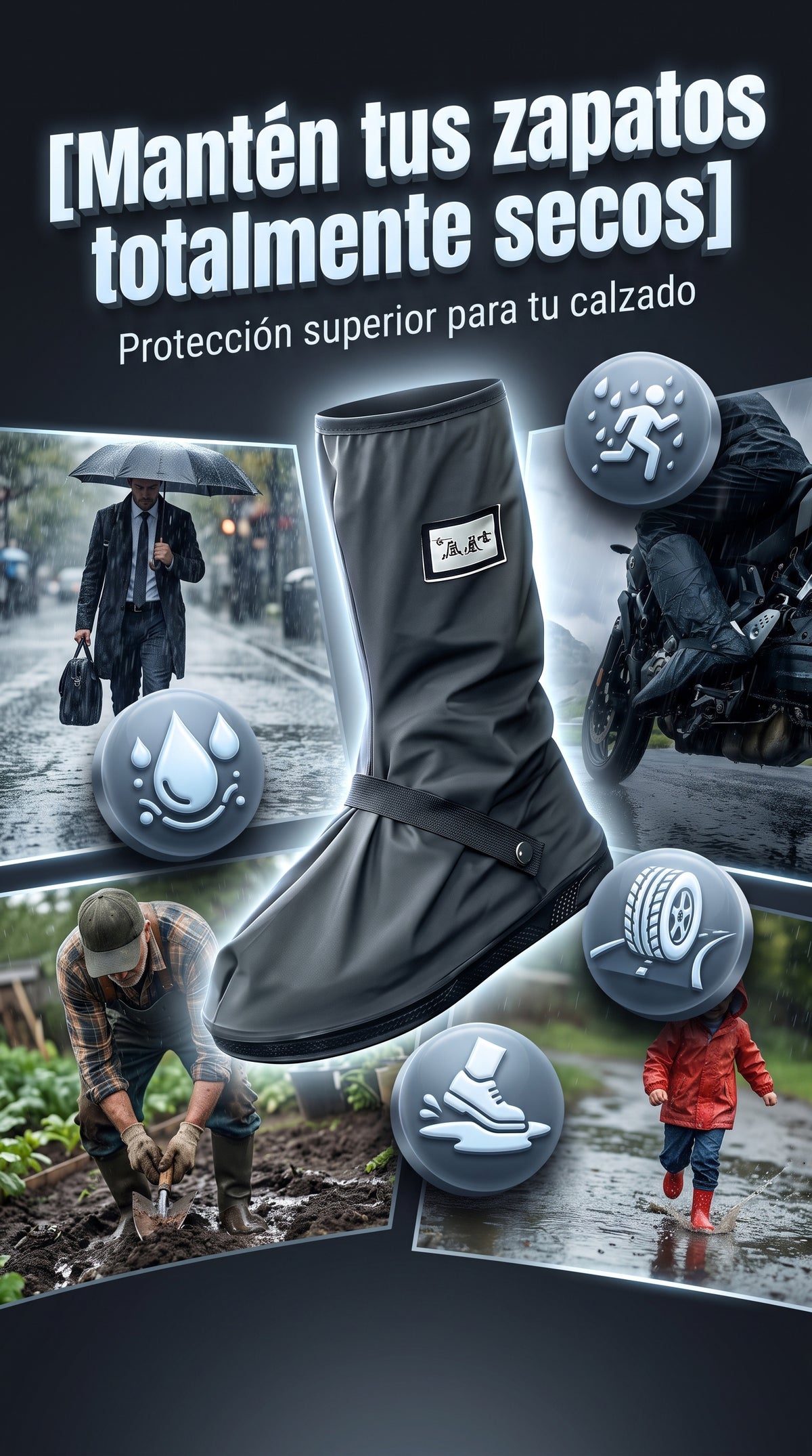 Botas Impermeables Huihua, protector reutilizable de calzado para lluvia y barro con suela antideslizante