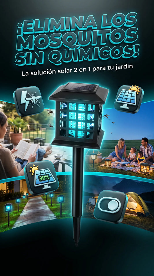 Lámpara Farol Solar Antimosquitos 2 en 1 (Farol de exterior con luz UV exterminadora y modo estaca/sobremesa)