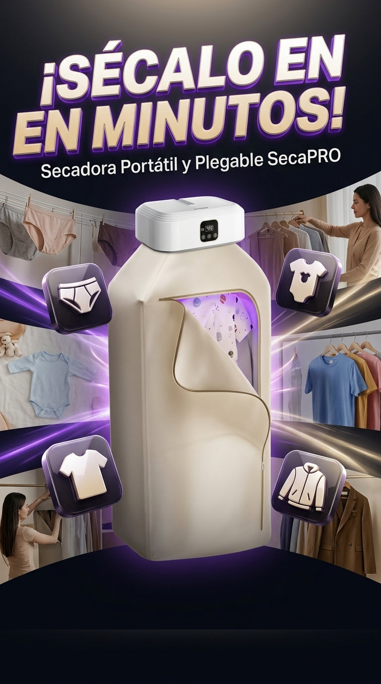 Secadora Portátil Plegable SecaPRO - Secado rápido 3D y esterilización UV para ropa en espacios reducidos
