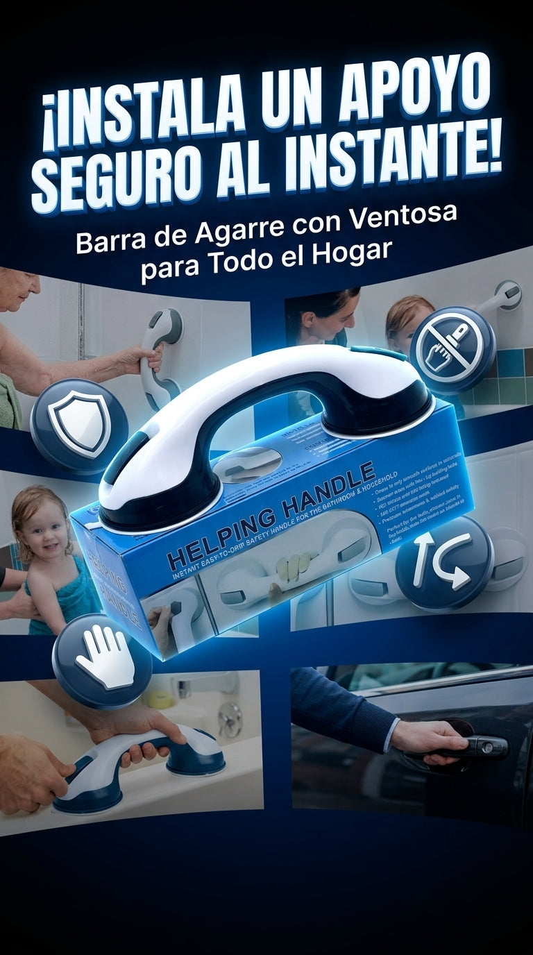 Barra de Seguridad Helping Handle: apoyo y agarre antideslizante con ventosas al vacío