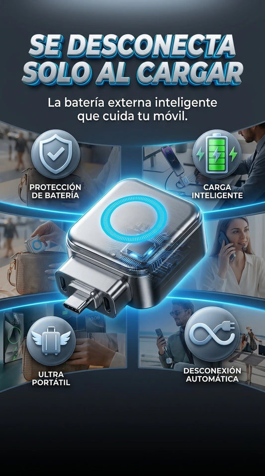 Mini Power Bank Inteligente con Desconexión Automática, batería externa ultracompacta Tipo C