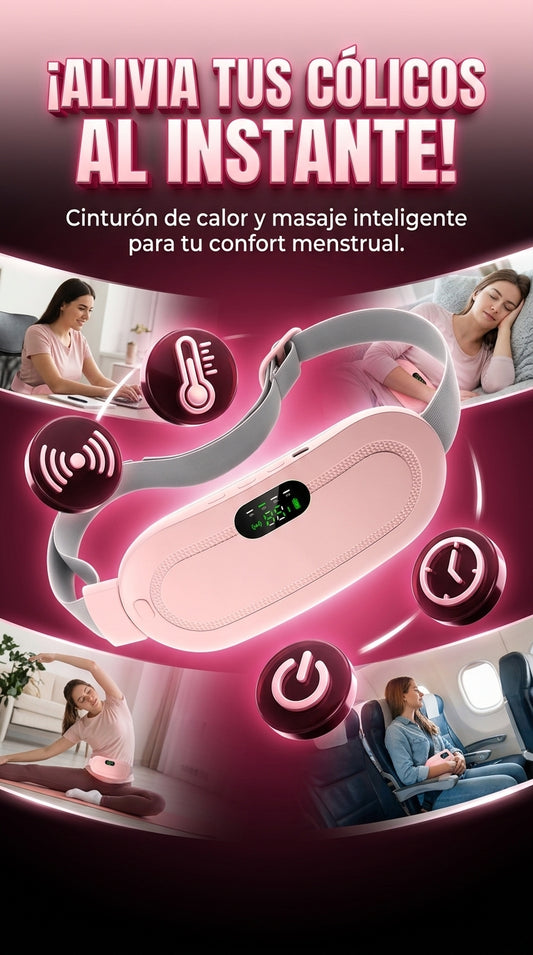Cinturón Térmico Menstrual Portátil, alivio inmediato para cólicos con calor y masaje vibratorio