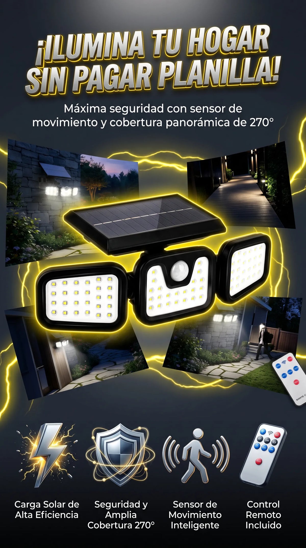 SolarGuard Pro 270° — Reflector Solar Ultra Potente con Sensor de Movimiento