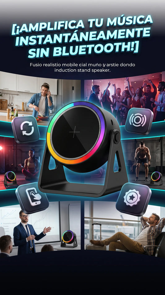 Parlante SonaBase – Soporte de Inducción para Celular con Luz RGB, Sin Bluetooth