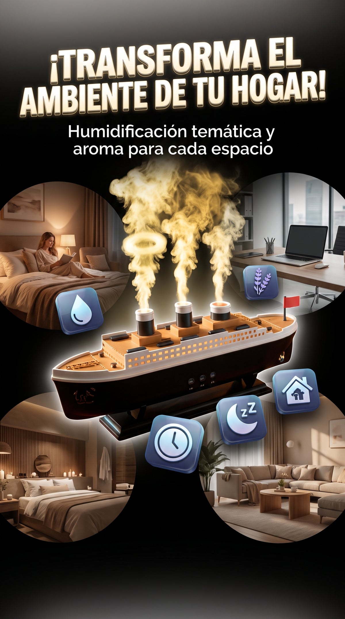 Humidificador VaporMar – Barco Transatlántico con Luz y Aromaterapia