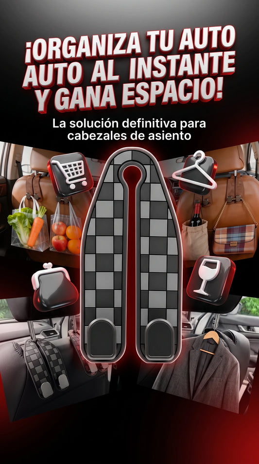 Ganchos Dobles Luxury para Cabezal de Auto – Organizador de Cuero Premium a Cuadros