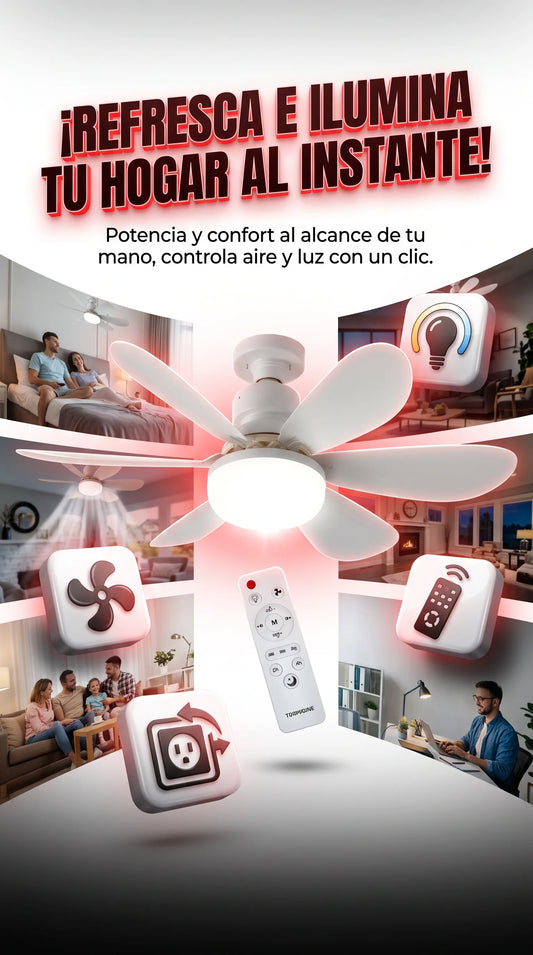 Ventilador de Techo con Luz LED y Control Remoto — Ilumina y refresca tus espacios fácilmente con socket E27