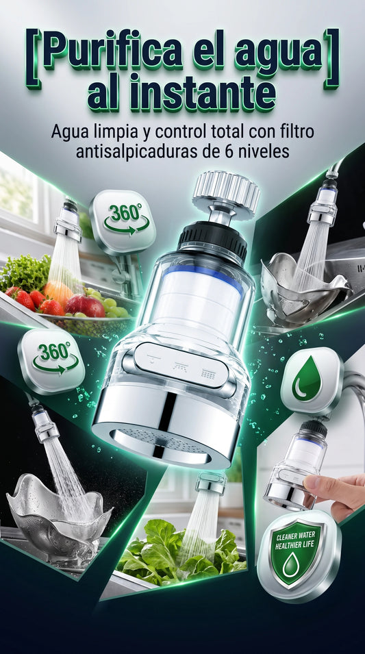 Filtro Aireador Giratorio 360° para Grifo, cabezal purificador multiefecto antisalpicaduras para cocina
